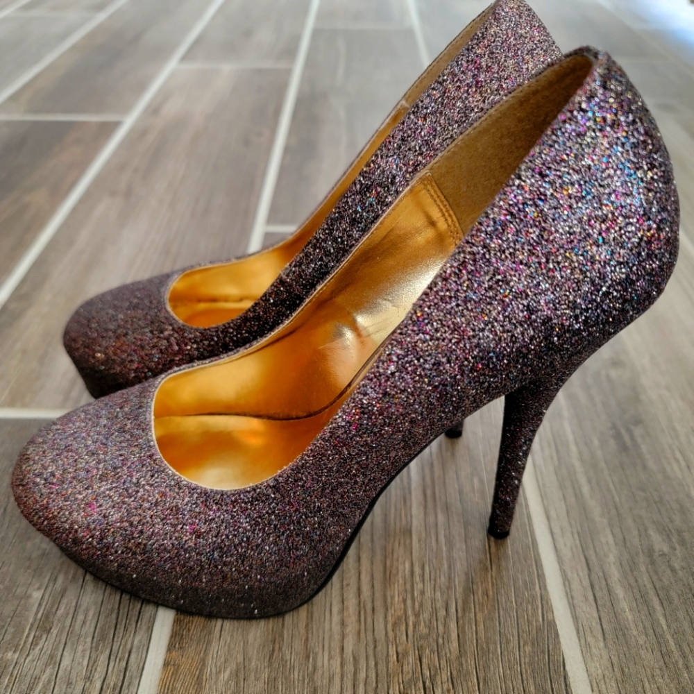 CHARLOTTE RUSSE, WOMEN'S SIZE 9, PLATFORM, SPARKLY STILLETOS